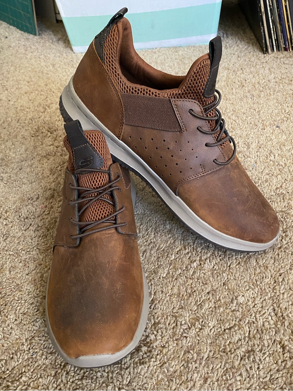 Skechers Brown Pleather Slip On Shoes Classic Fit Air Cooled Memory Foam